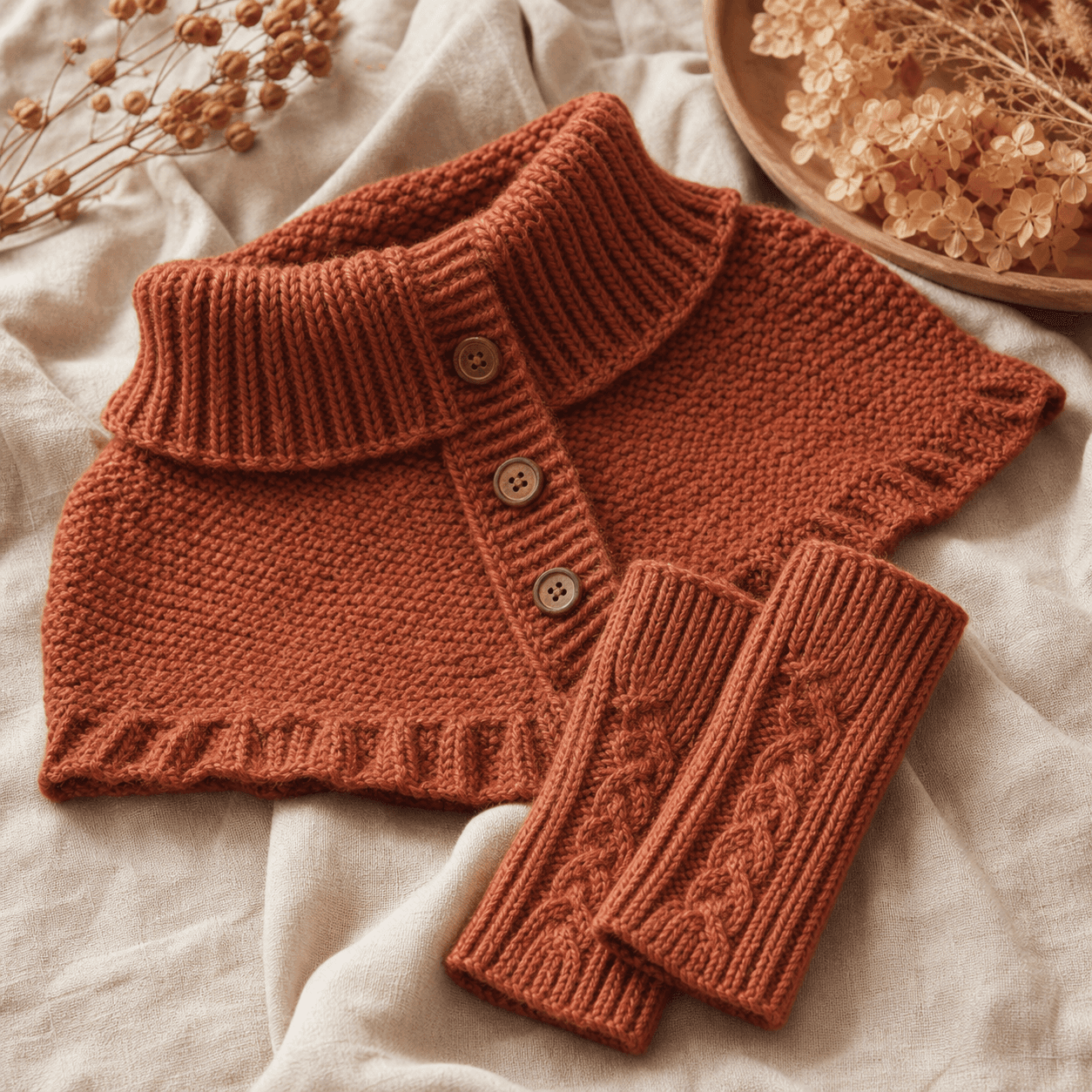 Neck & Shoulder Wrap Kit — A knitted neck and shoulder warmer with matching wrist warmers for cold desks and colder commutes.