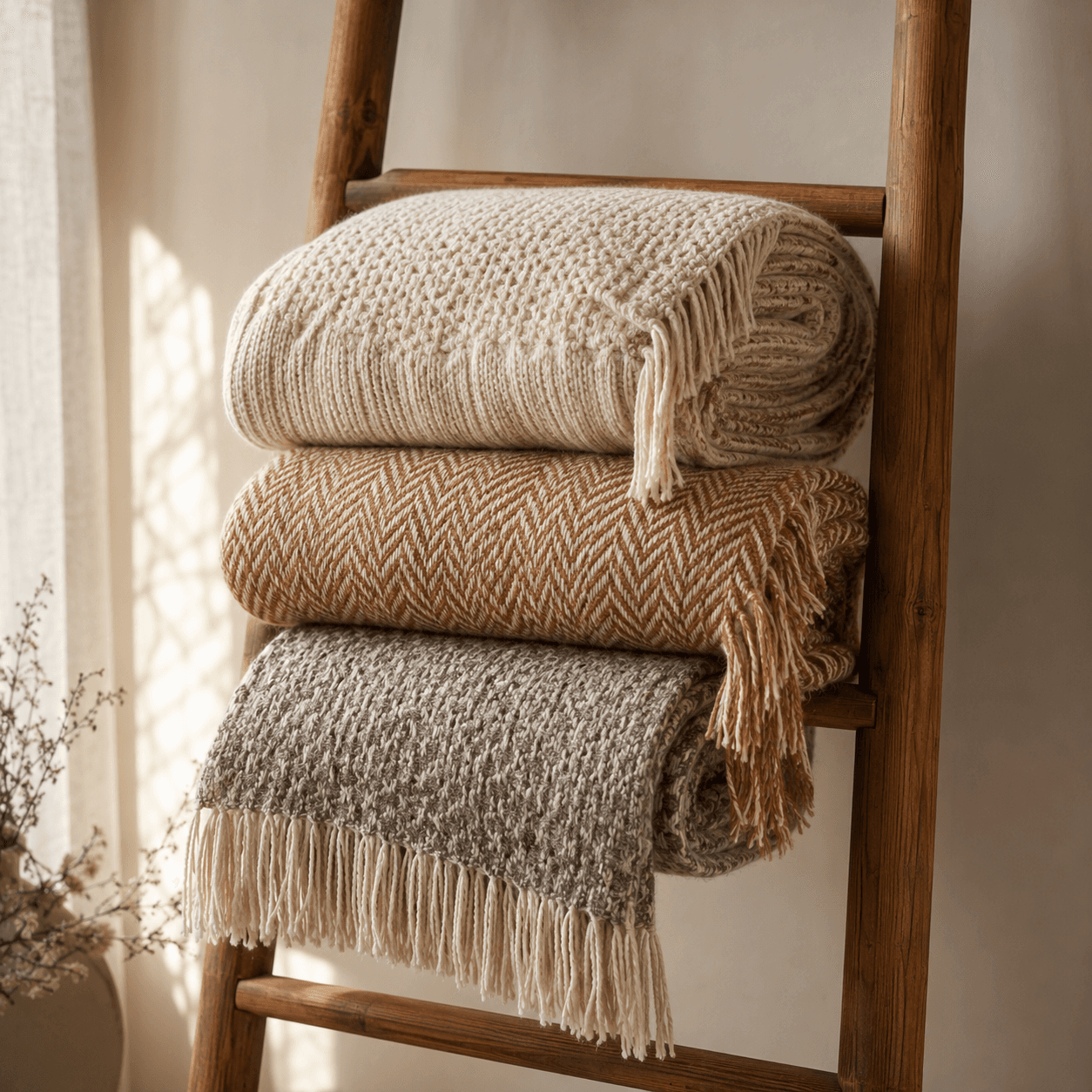 Sofa Layering Trio — Three throws in different weaves and tones, made to layer, drape and swap through the seasons.